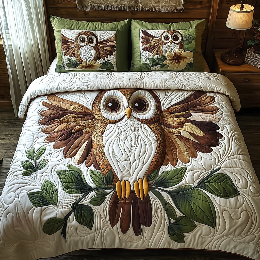 Baby Owl Charm Quilted Bedding Set Bed Room Decoration Owl Present Ideas
