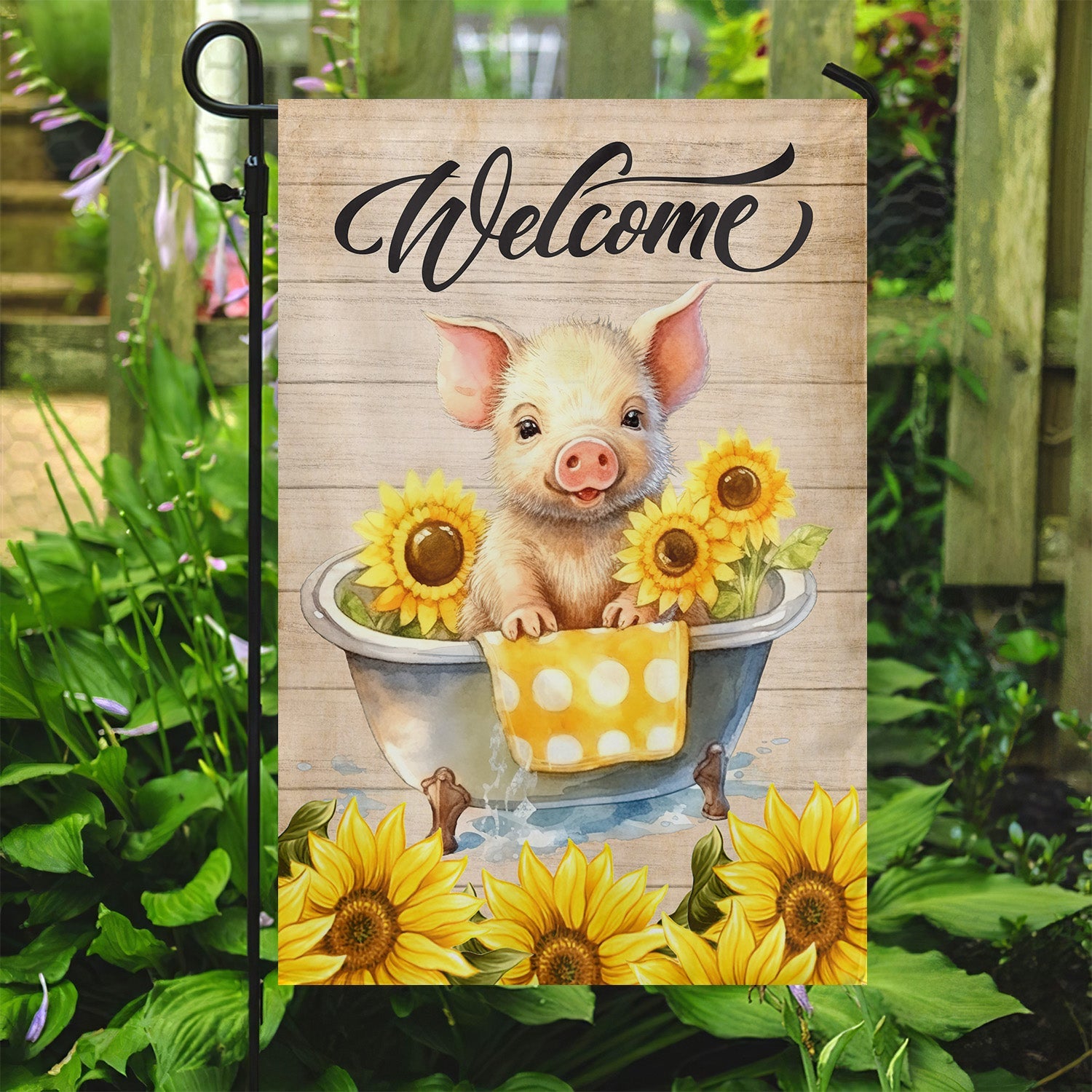 Baby Pig In A Bath Flag Welcome To My Garden Home Decor Gift For Garden Lovers