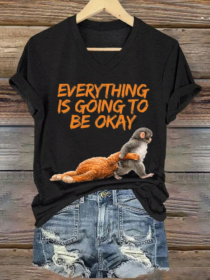 Baby Punch Money Everything Is Going To Be Okay T-Shirt Funny Animal Tee Motivational Shirt Gift For Monkey Fans