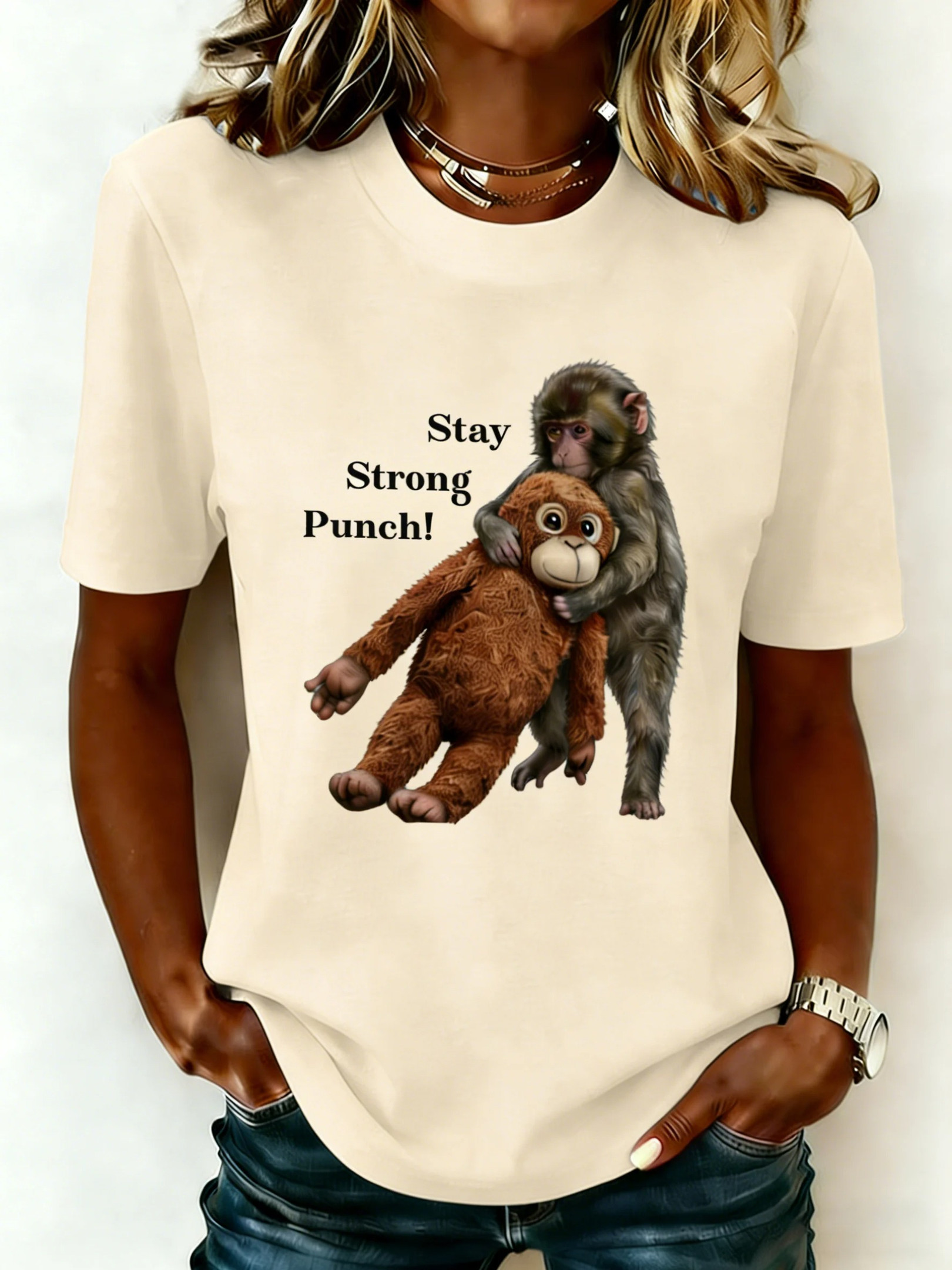 Baby Punch Money Stay Strong Punch T-Shirt Cute Motivational Animal Tee Funny Monkey Shirt Gift For Animal Fans