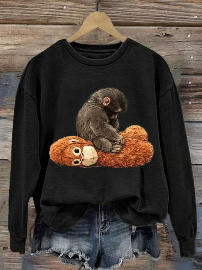 Baby Punch Money Teddy Bear Sweatshirt Cute Animal Graphic Pullover Funny Monkey Lover Shirt Gift Ideas