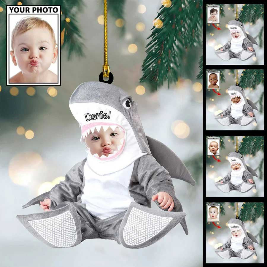 Baby Shark Custom Photo Baby with Name Christmas Ornament Gift for Baby