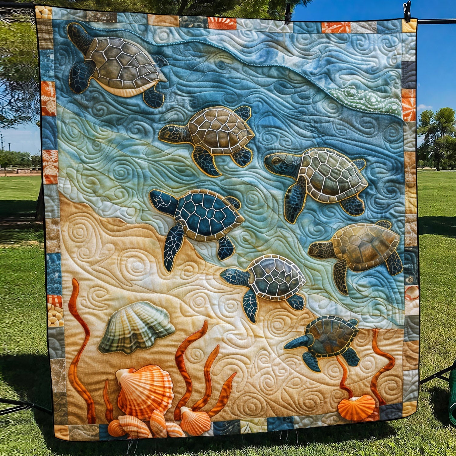 Baby Turtle Voyage Quilted Blanket Unique Gifts For Turtle Lovers