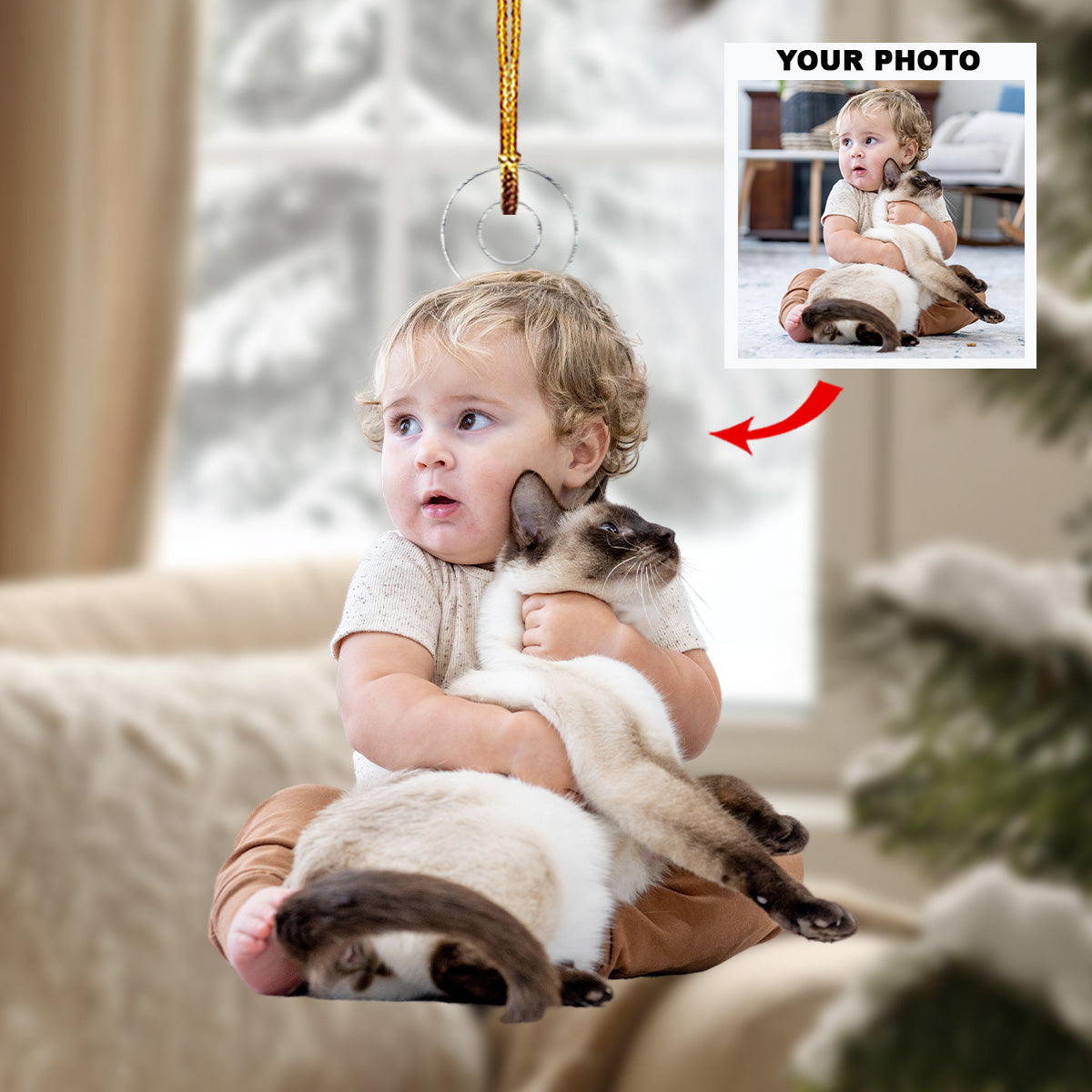 Baby With Pet Personalized Photo Mica Ornament Christmas Gift For Baby Family Members