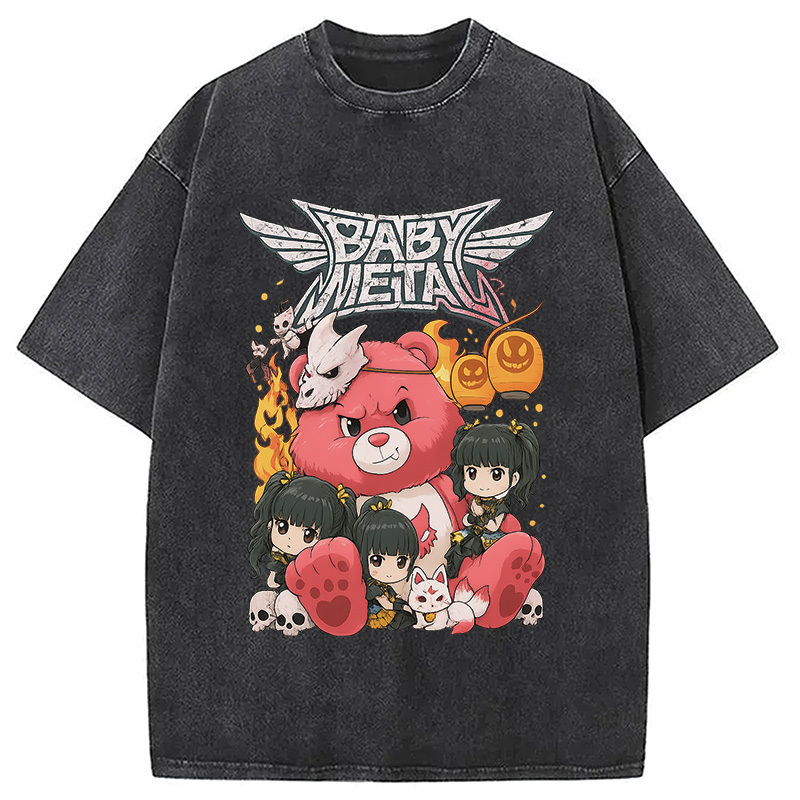 Babymetal Bear Washed T-Shirt Trendy Everyday Casual Outfit Gifts For Besties