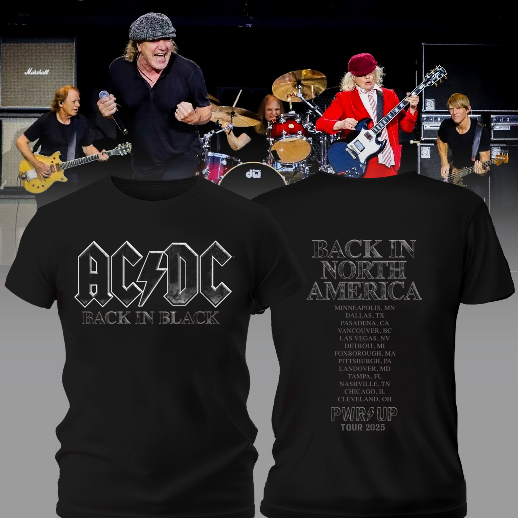 Back in Black PWR UP Tour Women's T-Shirt Cool Gifts For Music Lovers