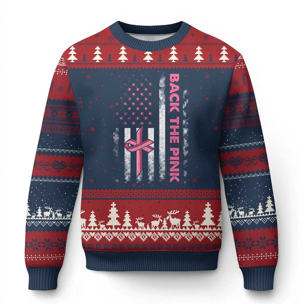 Back The Pink Warrior Ugly Christmas Sweater Breast Cancer Awareness Themed Sweater Gifts_