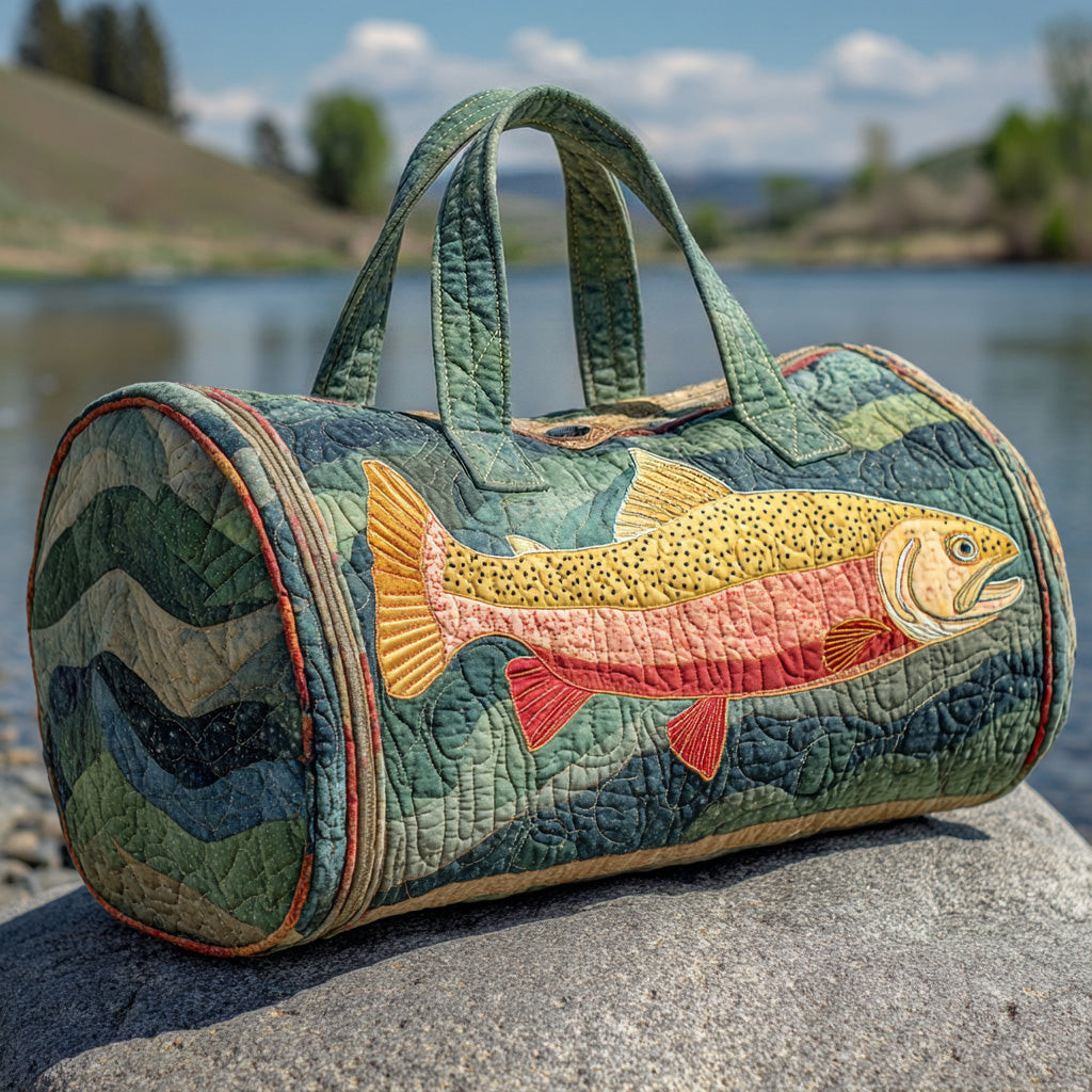 Backcountry Trout Quilted Duffle Bag Fishing Nature Travel Bag Best Gift For Trout Lovers Camping Gear