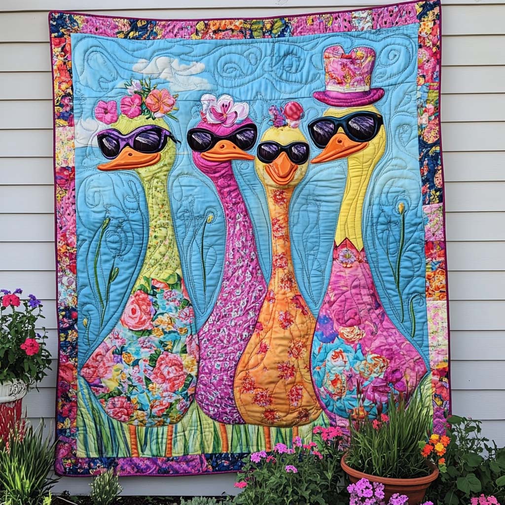 Backyard Ducklings Quilted Blanket Xmas Holiday Cute Duck Gifts