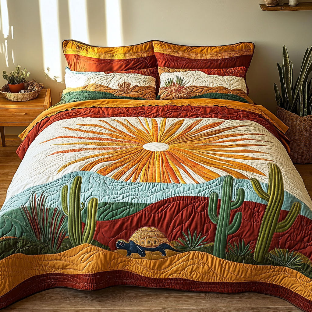 Backyard Wanderer Quilted Bedding Set Cute Bedroom Decor Cactus Themed Gifts