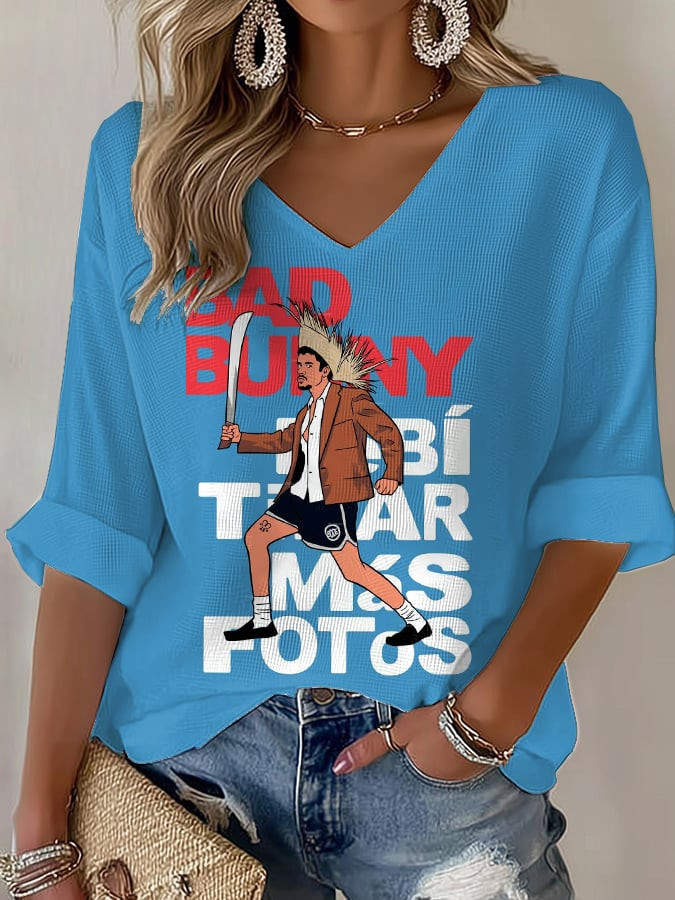 Bad Bunny 2026 Tour Merch Debi&Acirc;&shy; Tirar Mas Fotos V-Neck Long Sleeve Unique Gifts For Women