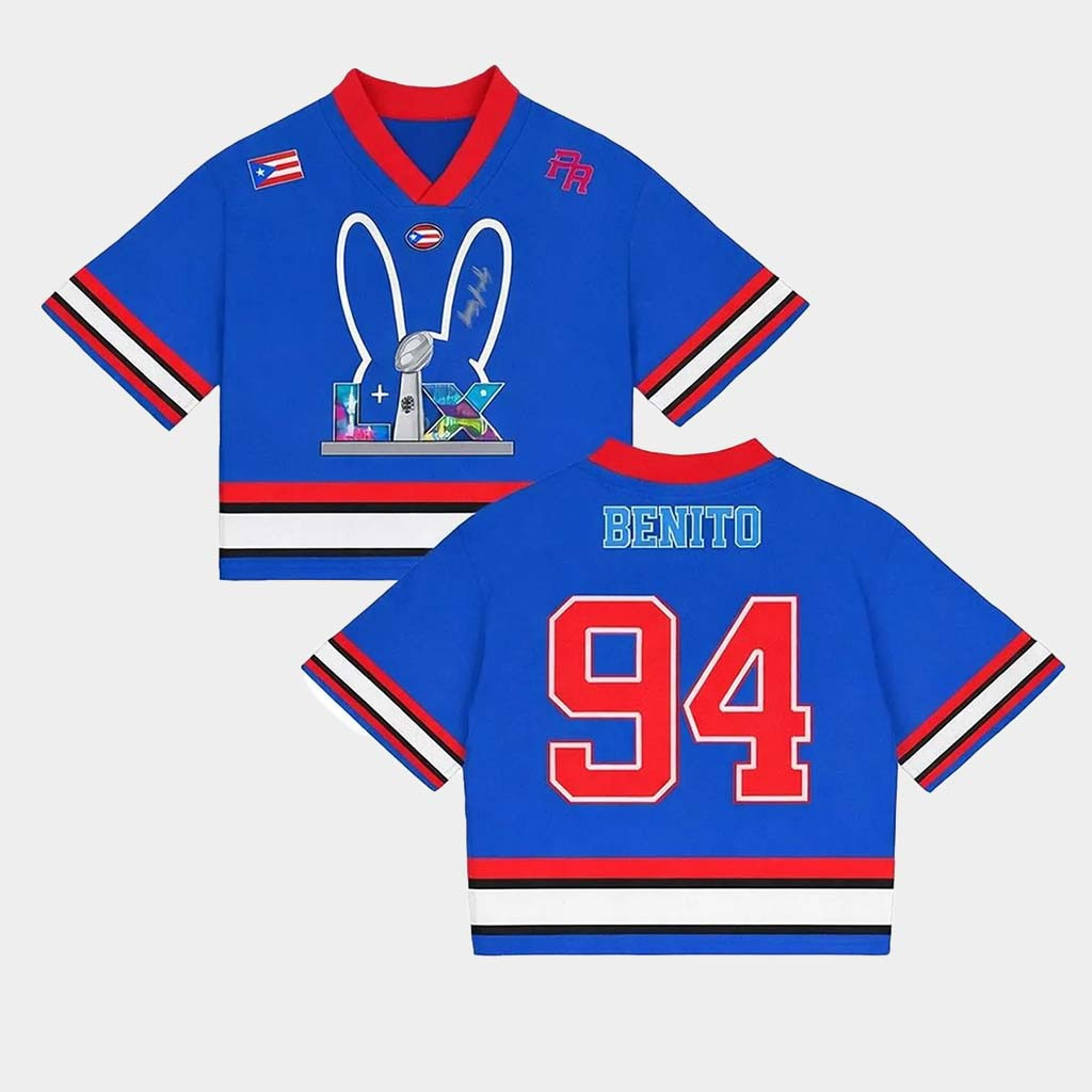 Bad Bunny Benito Bowl 94 Half Time Show Cropped Jersey Bad Bunny Super Bowl Merch 2026