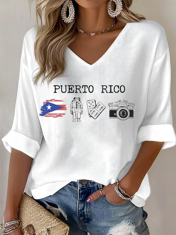 Bad Bunny Concert Merch Puerto Rico V-Neck Long Sleeve Shirt Music Themed Gifts For Her