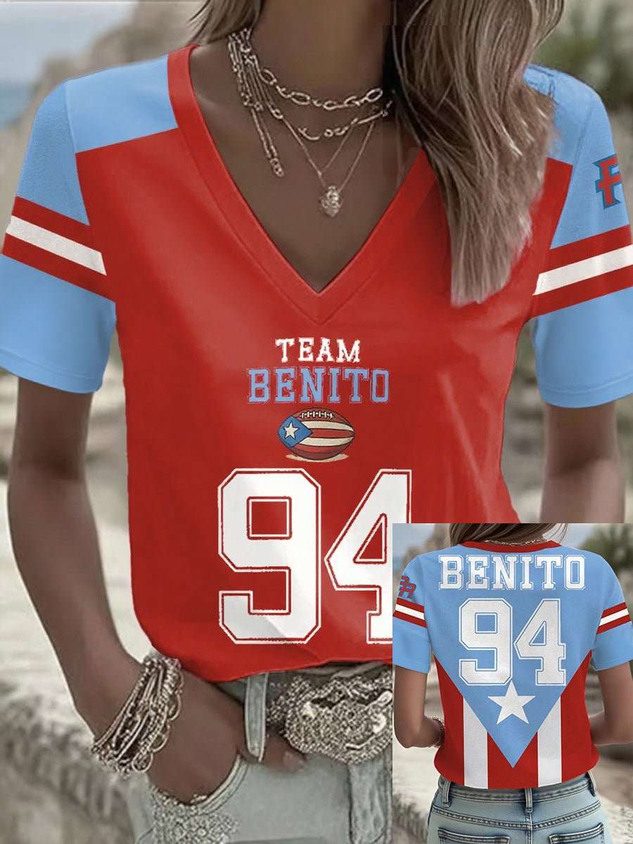 Bad Bunny Concert Merch Team Benito 94 V-Neck Shirt Game Day Present For Women