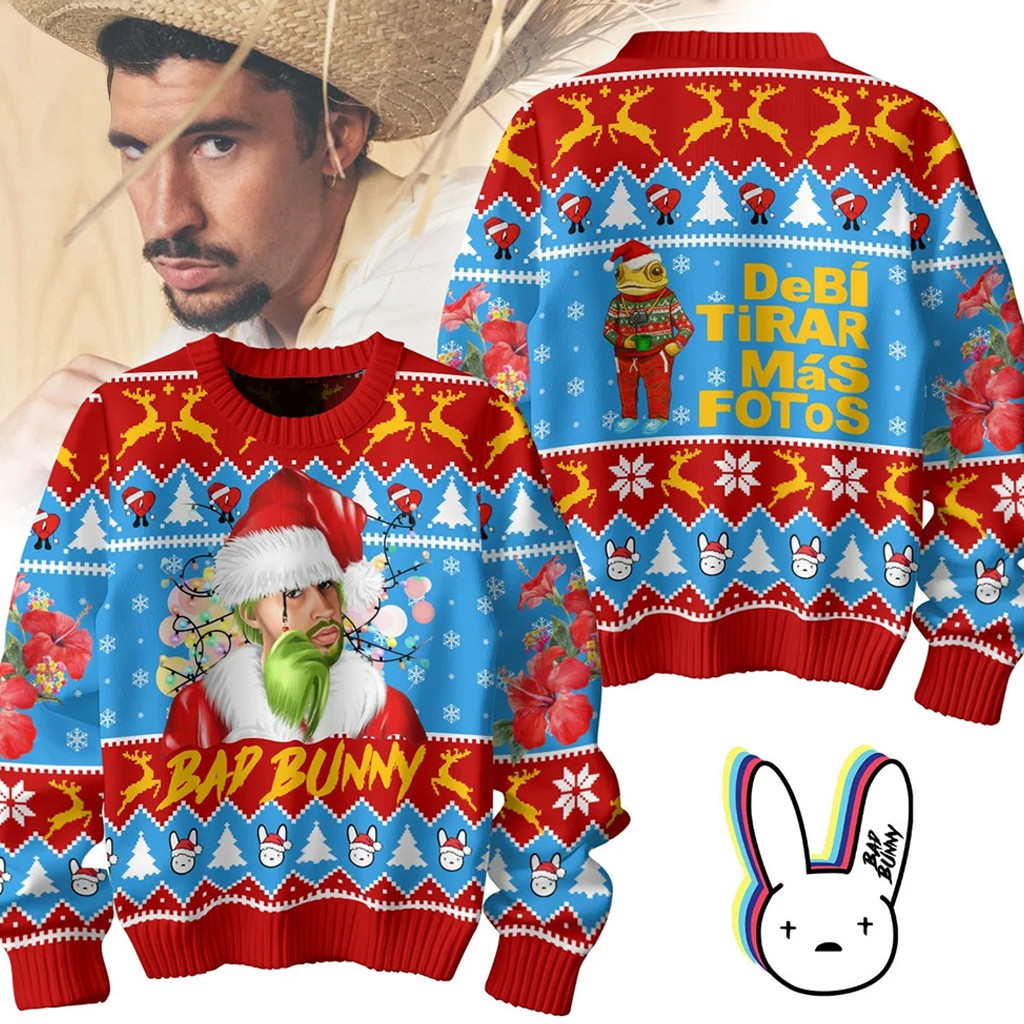 Bad Bunny Debi Tirar Mas Fotos Ugly Christmas Sweater 2025 Gifts For Rapper Fan