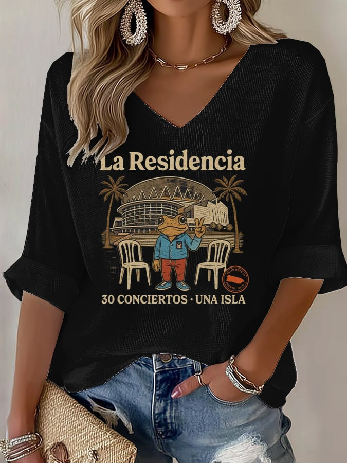 Bad Bunny Frog Merch La Residencia V-Neck Long Sleeve Shirt Frog Gifts For Music Lovers