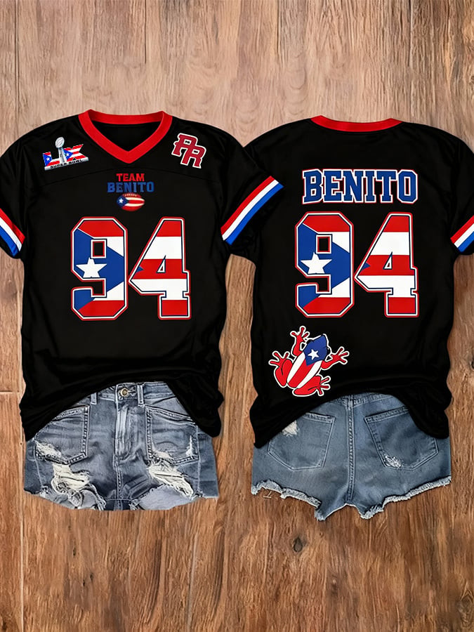 Bad Bunny Frog Merch Team Benito 94 V-Neck Shirt Benito Bowl LX Shirt Gifts For Fans