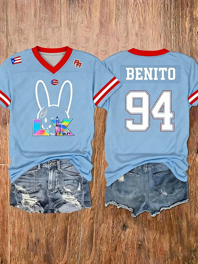 Bad Bunny Halftime Show Mech Benito Bowl 94 V-Neck Shirt Football Gifts For Girlfriend