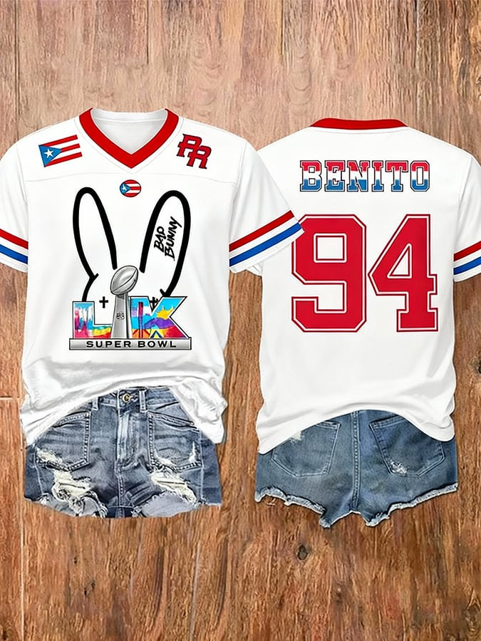 Bad Bunny Halftime Show Merch Benito Bowl LX 94 V-Neck Shirt Gift Ideas For Girl