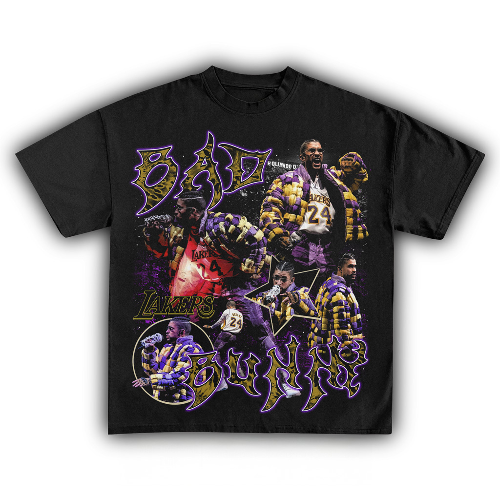 Bad Bunny Lakers Black T-Shirt Fan Merch Christmas Presents For Music Lovers Bad Bunny Lakers Black T-Shirt Fan Merch Christmas Presents For Music Lovers
