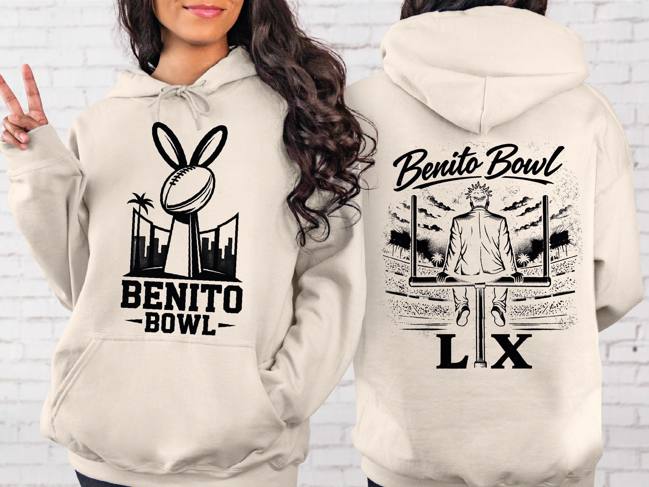 Bad Bunny Merch Benito Bowl LX Hoodie Halftime Show Hooded Sweatshirt Gifts For Her