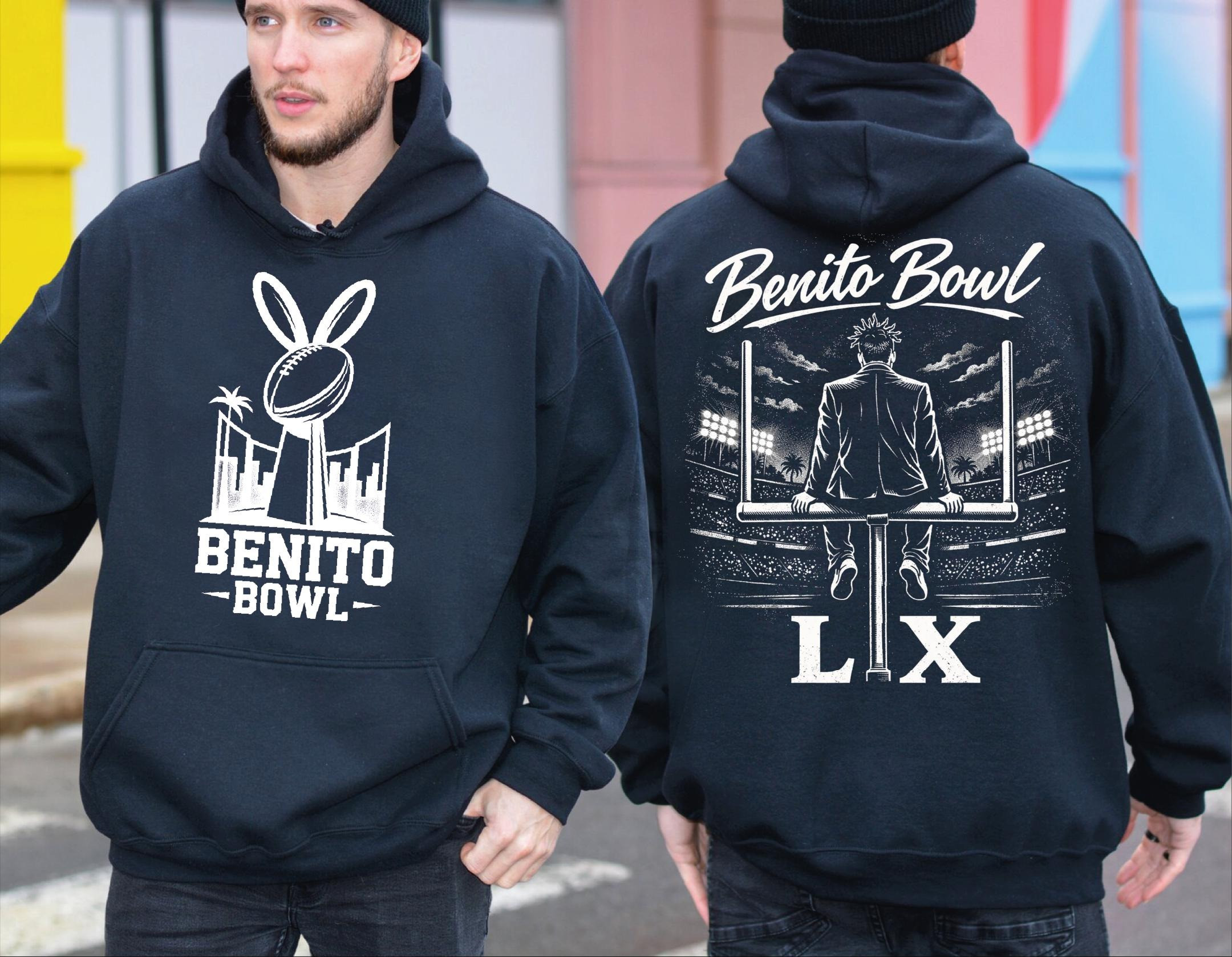 Bad Bunny Merch Benito Bowl LX Hoodie Super Bowl Bad Bunny Hooded Sweatshirt Gifts Idea
