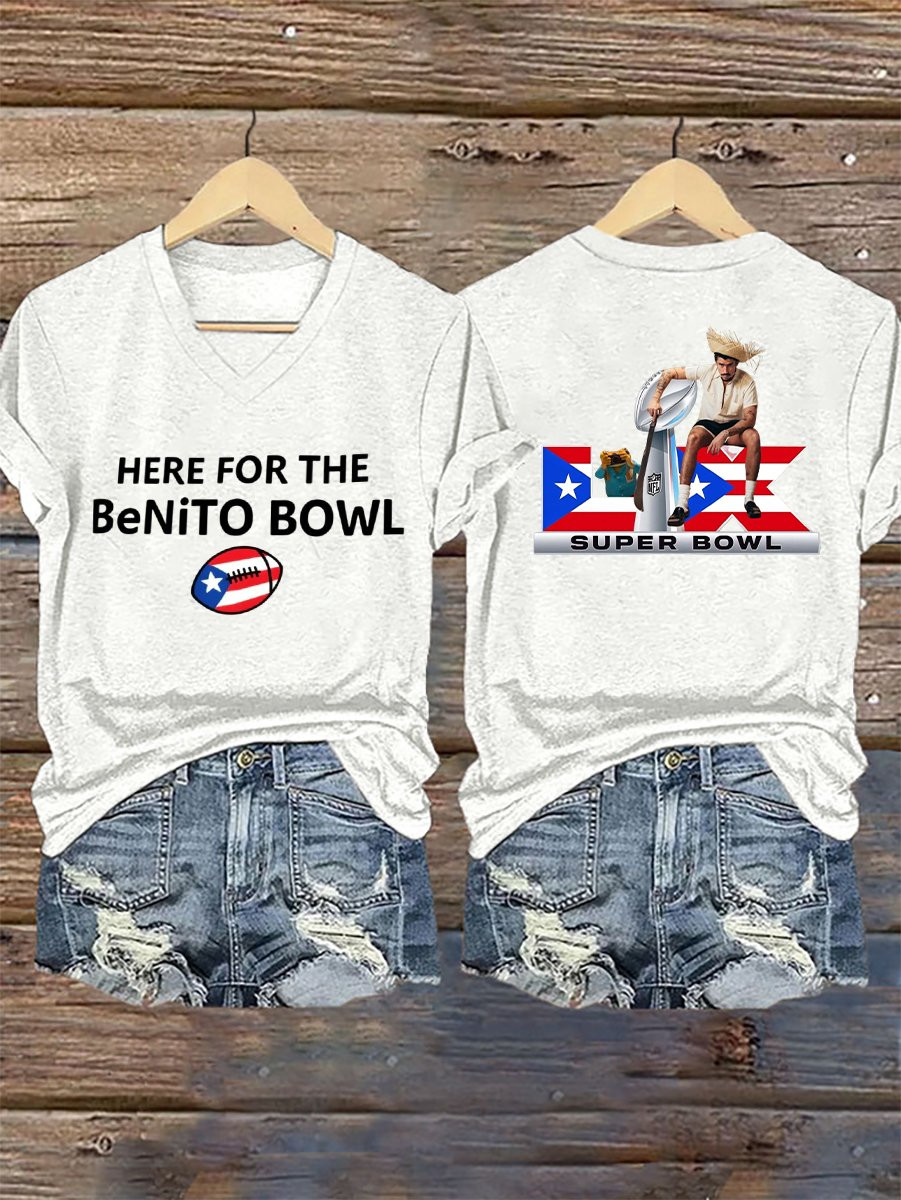 Bad Bunny Merch Here For The Benito Bowl V-Neck Shirt Football Presents For Bad Bunny Fans