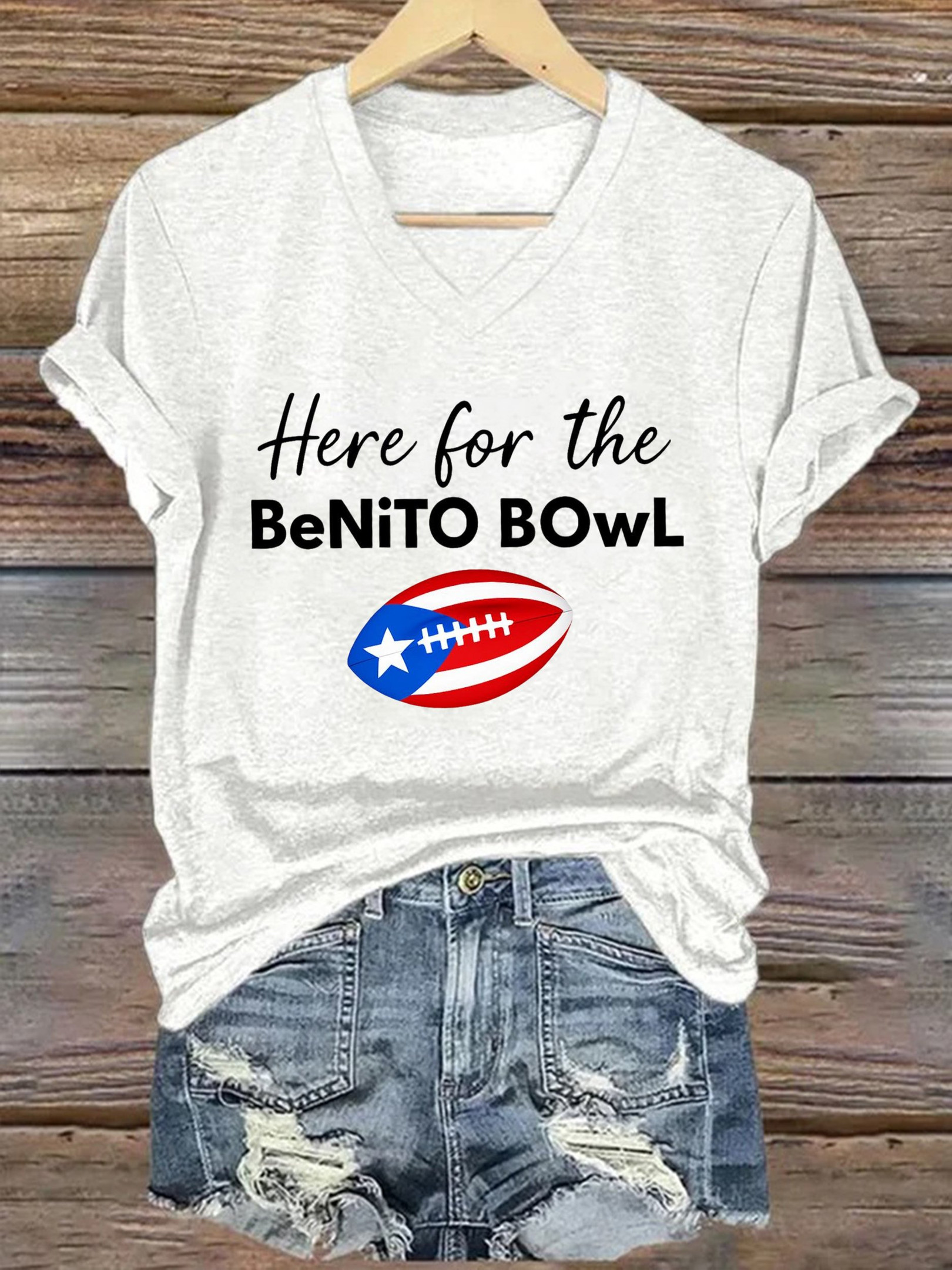 Bad Bunny Merch Here For The Benito Bowl V-Neck Shirt Unique Gifts For Music Fans