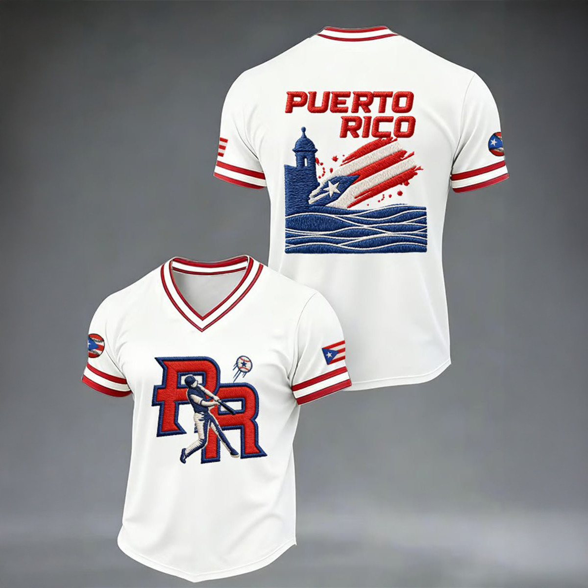 Bad Bunny Puerto Rico Baseball V-Neck Shirt Game Day Baseball Clothes Gift Idea For Bad Bunny Fans