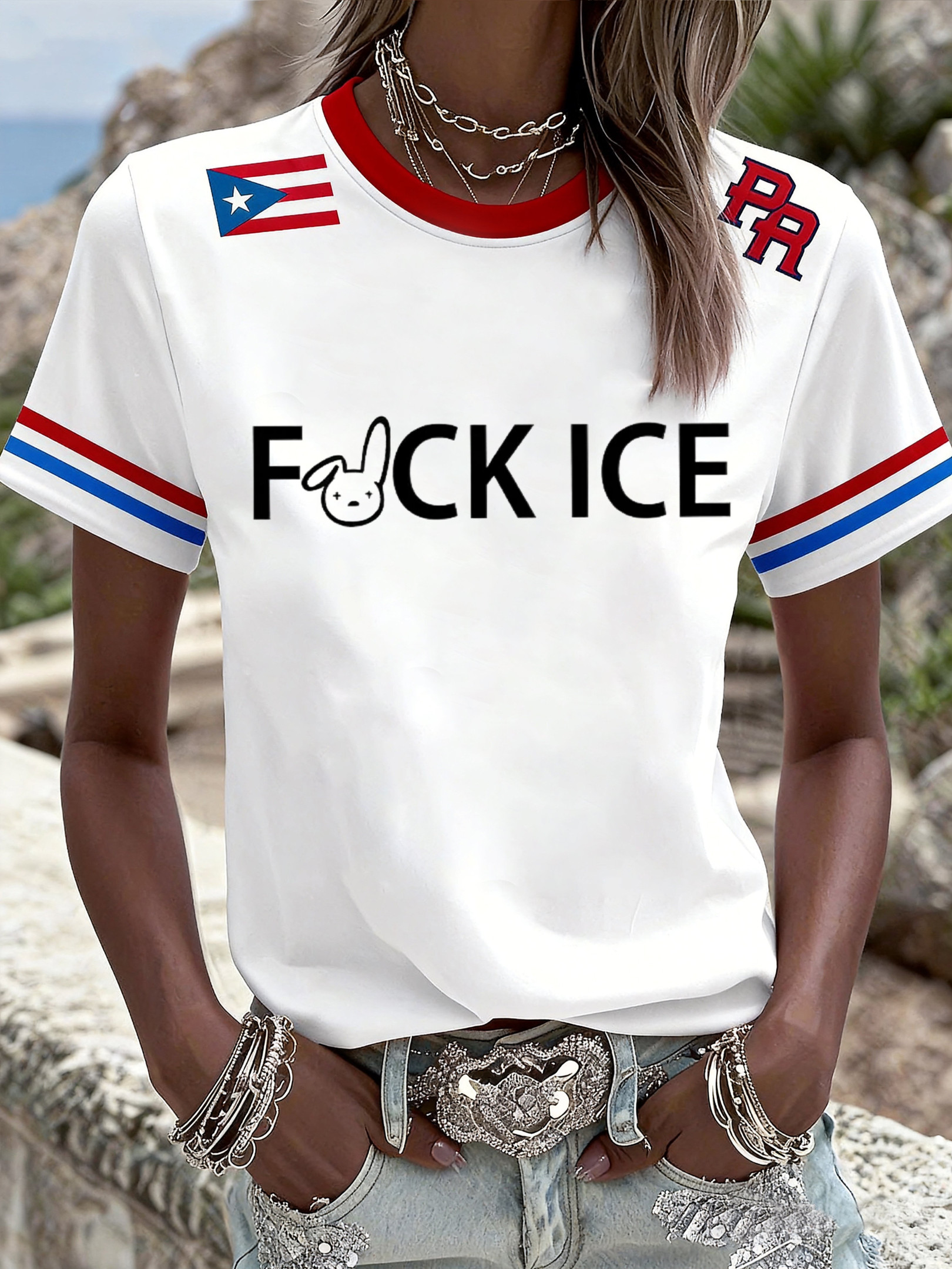 Bad Bunny Resist Merch Fck ICE Puerto Rico T-Shirt Football Themed Gifts For Girlfriend