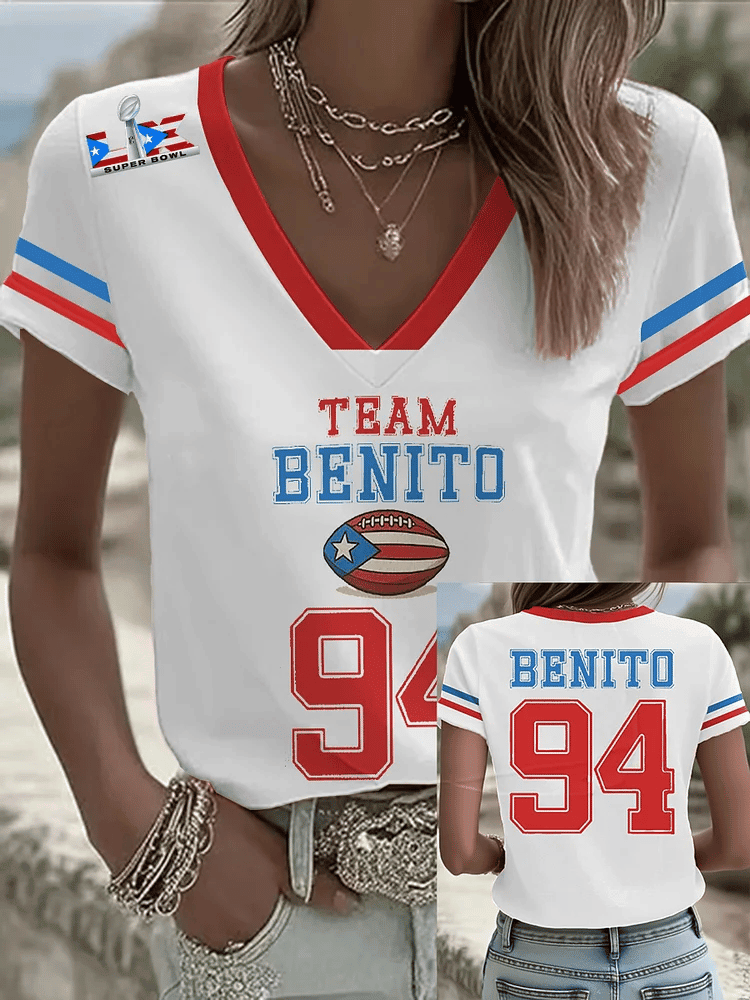 Bad Bunny Super Bowl 2026 Merch Benito 94 V-Neck Shirt Gift Ideas For Football Fans