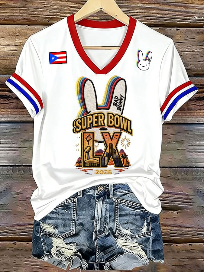 Bad Bunny Super Bowl 2026 Merch Benito Bowl LX 2026 V-Neck Shirt Gifts For Footballers