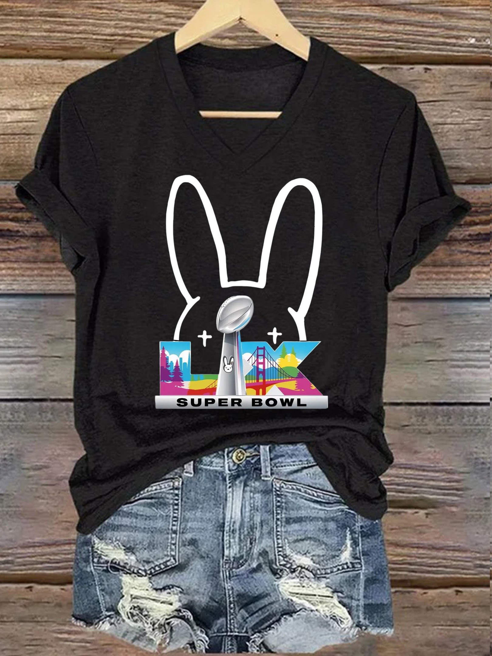 Bad Bunny Super Bowl 2026 Merch Benito Bowl V-Neck Shirt Gift Ideas For Her