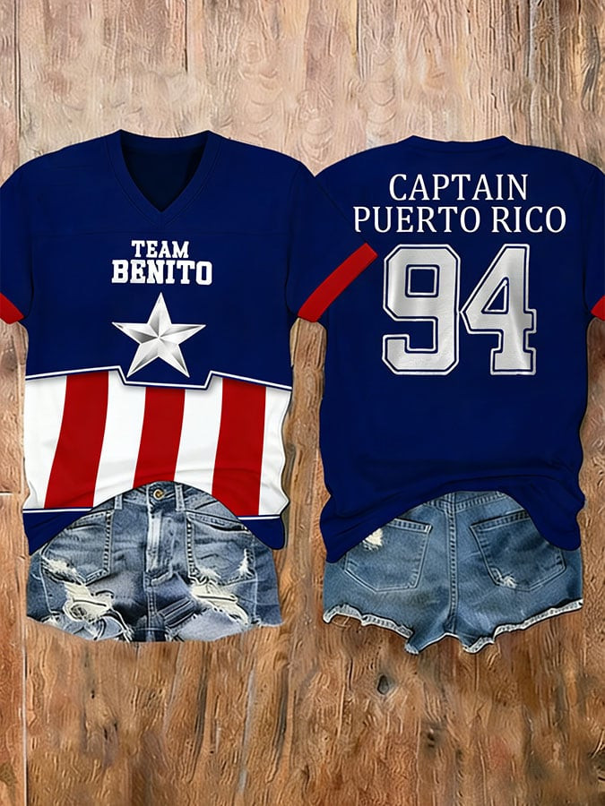 Bad Bunny Super Bowl 2026 Merch Captain Puerto Rico 94 V-Neck Shirt Gift For Girl