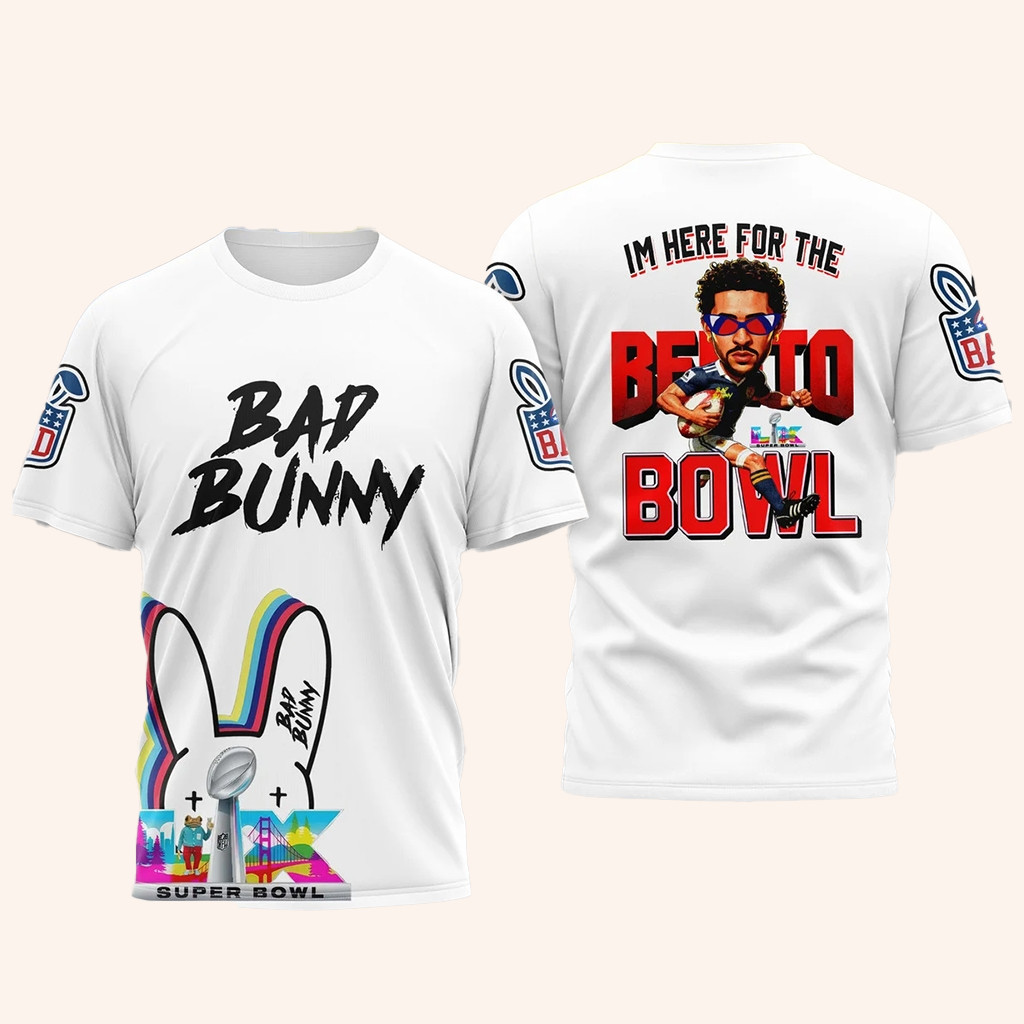 Bad Bunny Super Bowl I'm Here For The Benito Bowl Shirt 2026 Bad Bunny Merch Football Fan Gifts