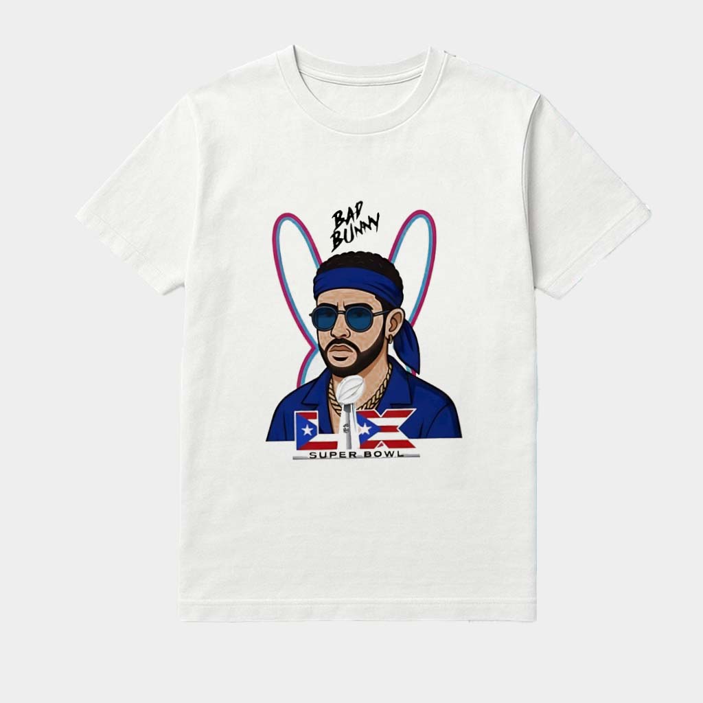Bad Bunny Super Bowl Lix Cartoon Shirt Bad Bunny Super Bowl Merch 2026 Gifts For Brother