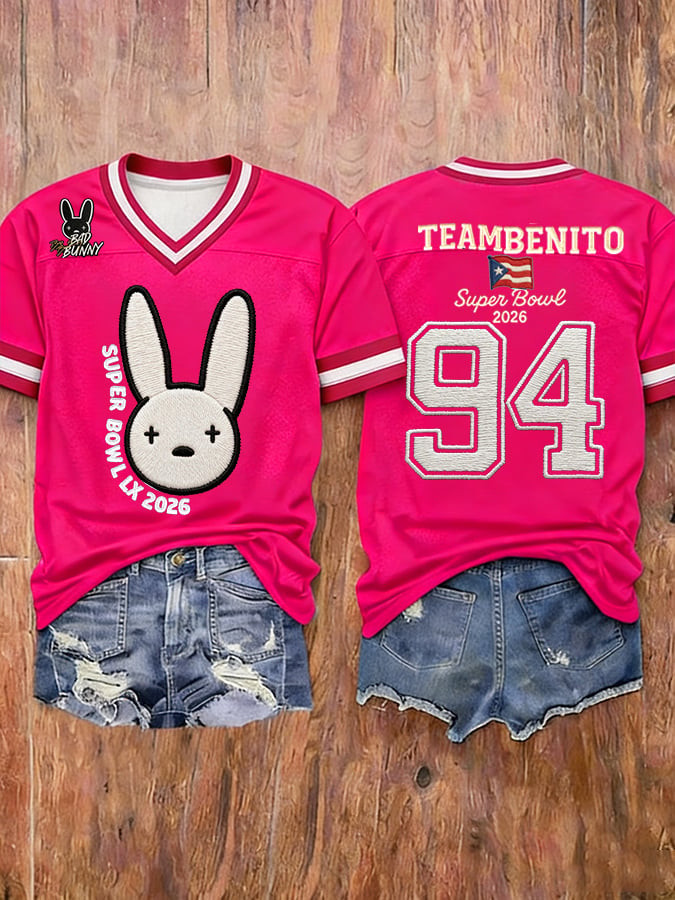 Bad Bunny Super Bowl LX 2026 Merch Teambenito V-Neck Shirt Cool Gifts For Women