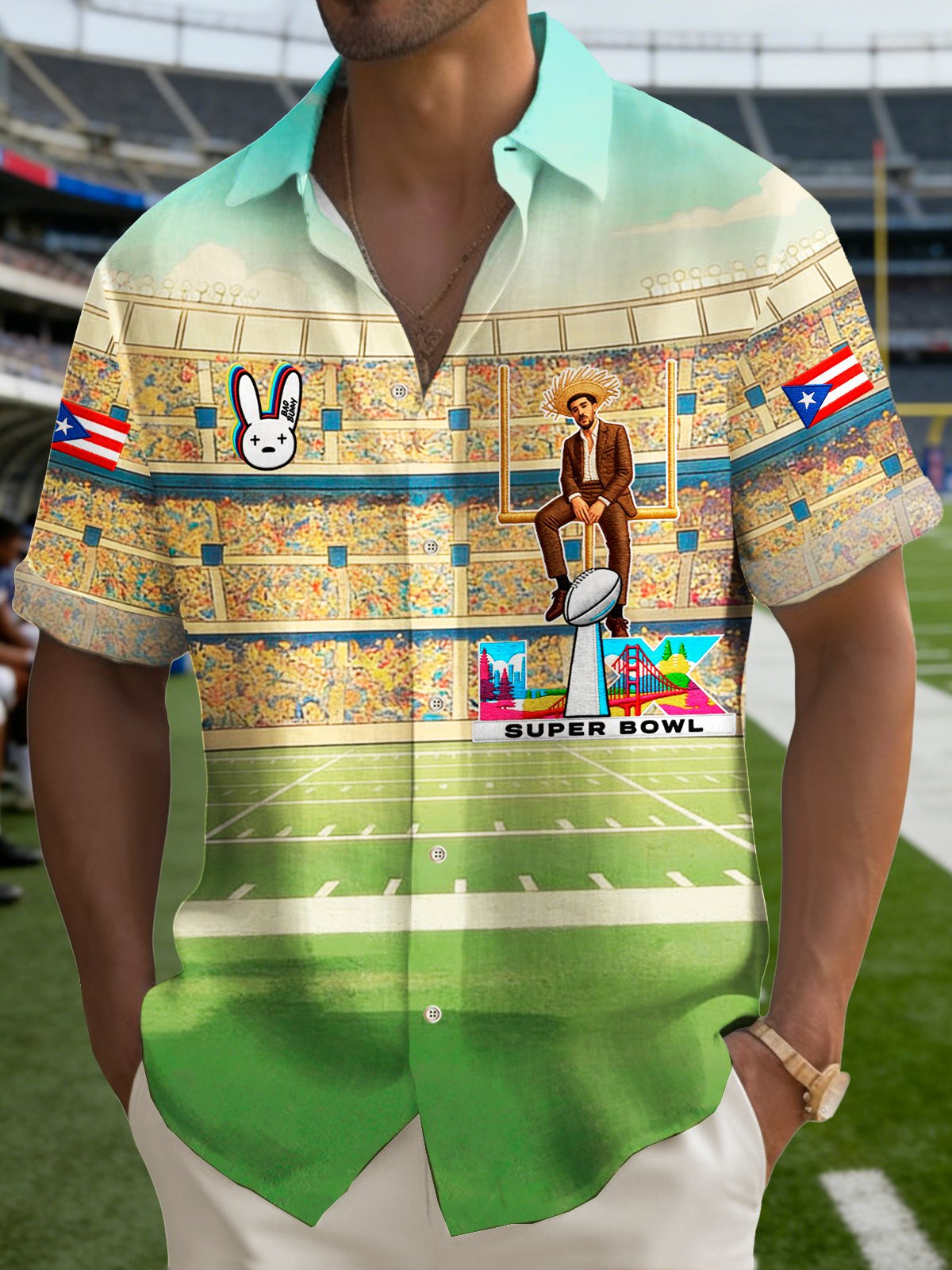 Bad Bunny Super Bowl Merch 2026 Bad Bunny Puerto Rico Button Up Shirt Benito Bowl Fan Gift