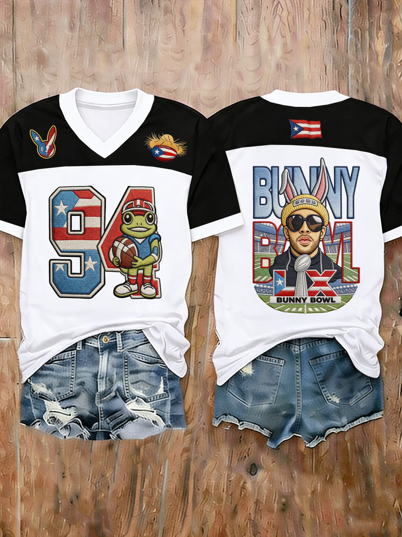 Bad Bunny Super Bowl Merch 2026 Bad Bunny V-Neck Shirt Benito Bowl Fan Gifts For Game Day