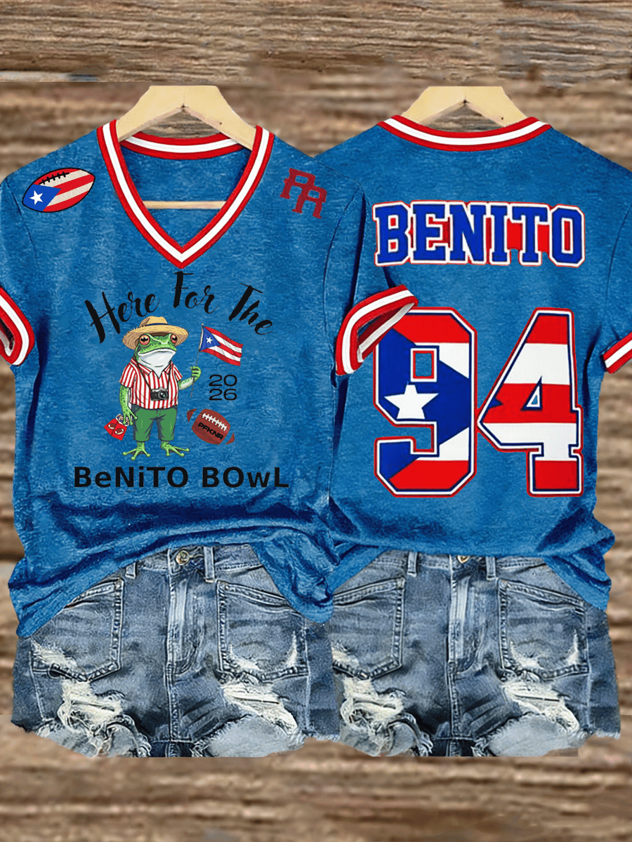 Bad Bunny Super Bowl Merch 2026 Bad Bunny V-Neck Shirt Here For The Benito Bowl Shirt Women's