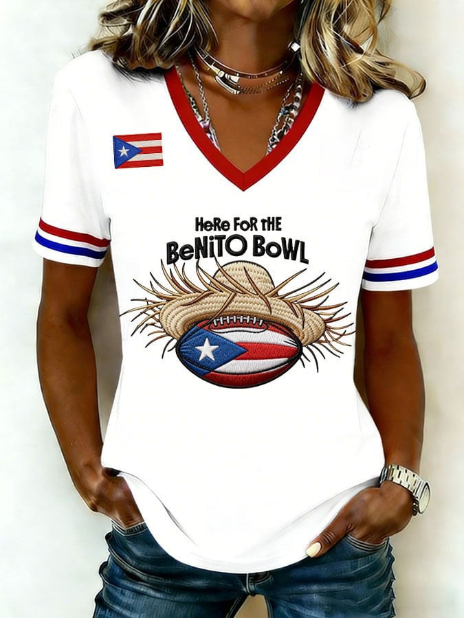 Bad Bunny Super Bowl Merch 2026 Bad Bunny V-Neck Shirt Puerto Rican Football Benito Bowl T-Shirt