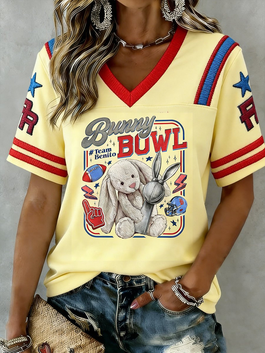 Bad Bunny Super Bowl Merch 2026 Bad Bunny V-Neck T-Shirt Super Bowl Apparel Gifts For Mom