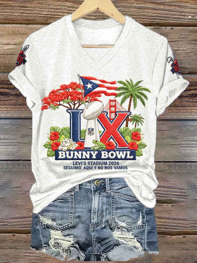 Bad Bunny Super Bowl Merch 2026 Bad Bunny V-Neck T-Shirt Super Bowl Merch Gifts For Fans Bad Bunny Super Bowl Merch 2026 Bad Bunny V-Neck T-Shirt Super Bowl Merch Gifts For Fans