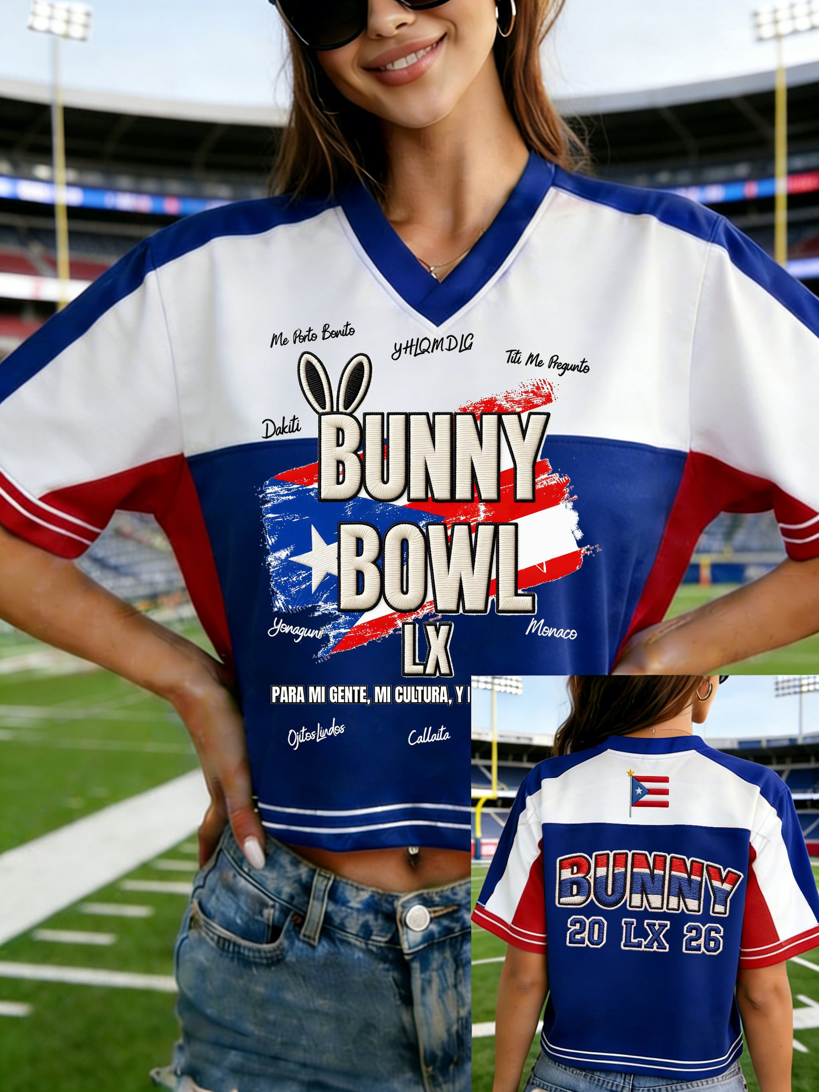 Bad Bunny Super Bowl Merch 2026 Benito Bowl Jersey Bad Bunny T-Shirt Game Day Clothes Gifts