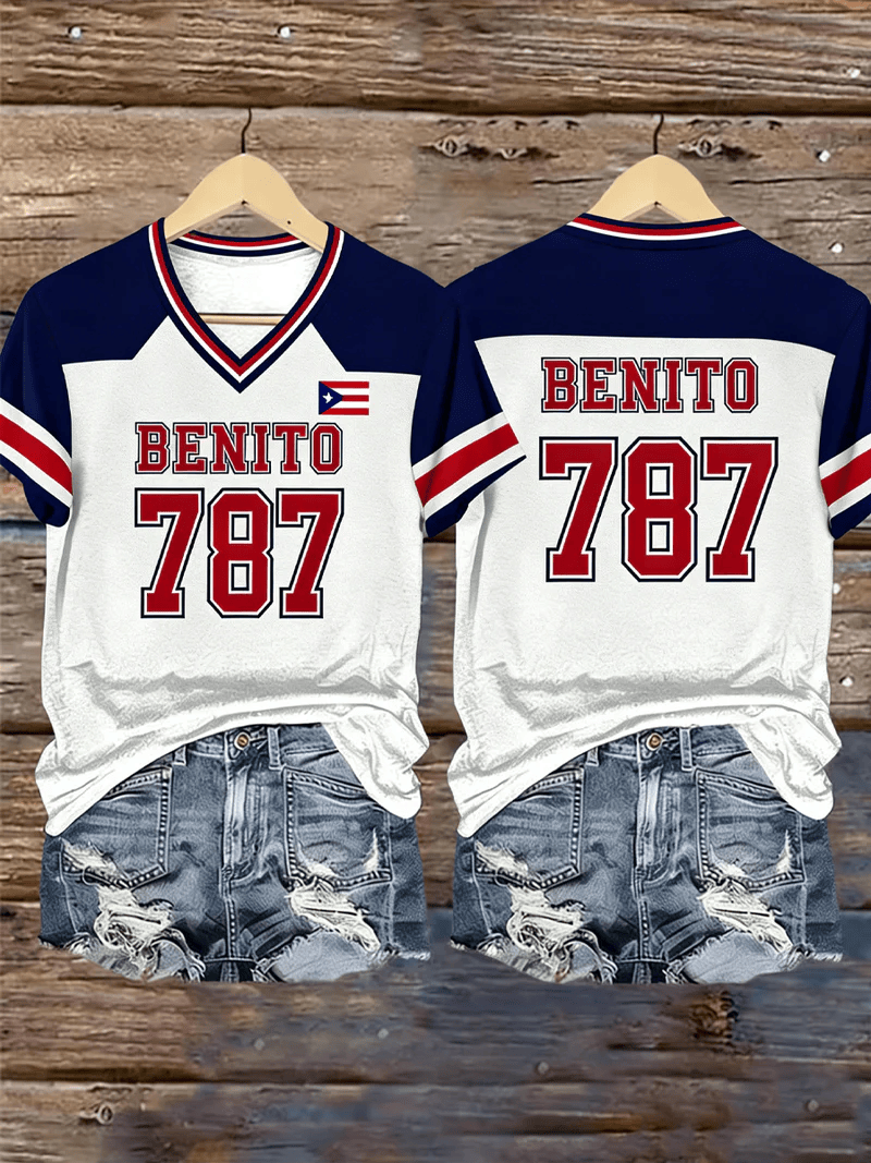 Bad Bunny Super Bowl Merch 2026 Benito Bowl V-neck Shirt Benito 787 Puerto Rican Football Merch