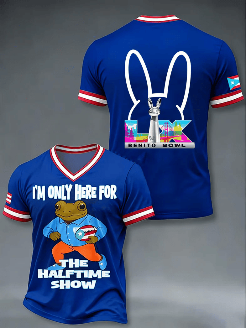 Bad Bunny Super Bowl Merch 2026 Benito Bowl V-Neck Shirt I'm Only Here For The Halftime Show