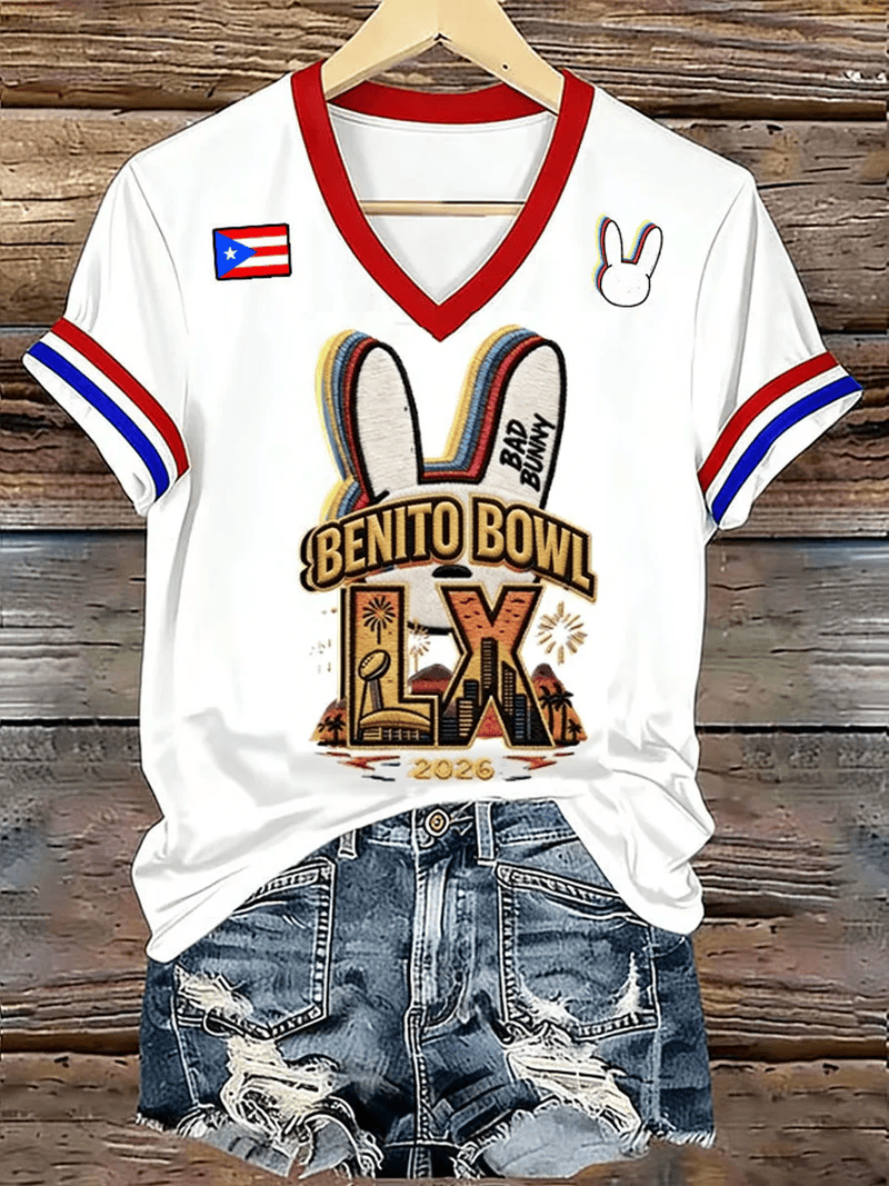 Bad Bunny Super Bowl Merch 2026 Benito Bowl V-neck Shirt Women's Puerto Rican Football Merch