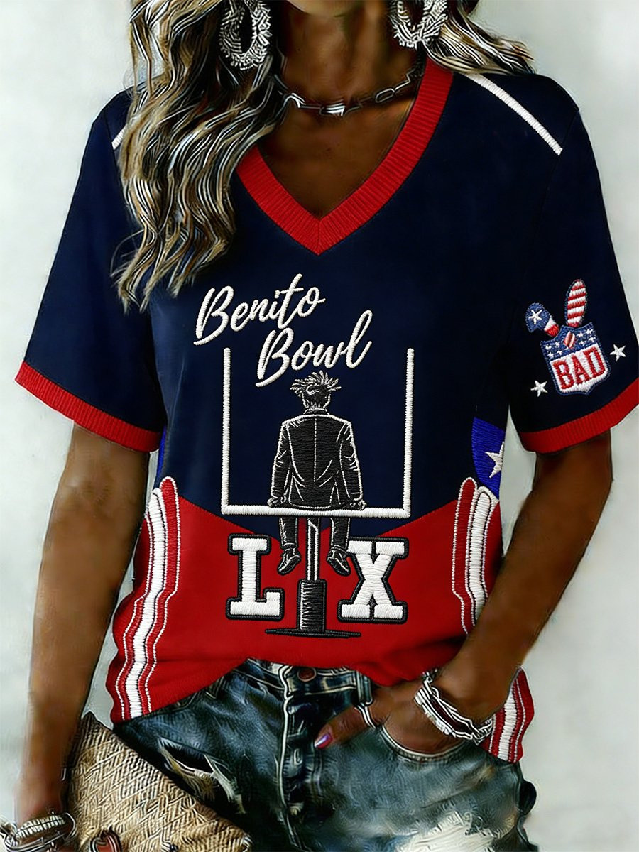 Bad Bunny Super Bowl Merch 2026 Benito Bowl V-Neck T-Shirt Bad Bunny Merch Gift Ideas For Fans Bad Bunny Super Bowl Merch 2026 Benito Bowl V-Neck T-Shirt Bad Bunny Merch Gift Ideas For Fans