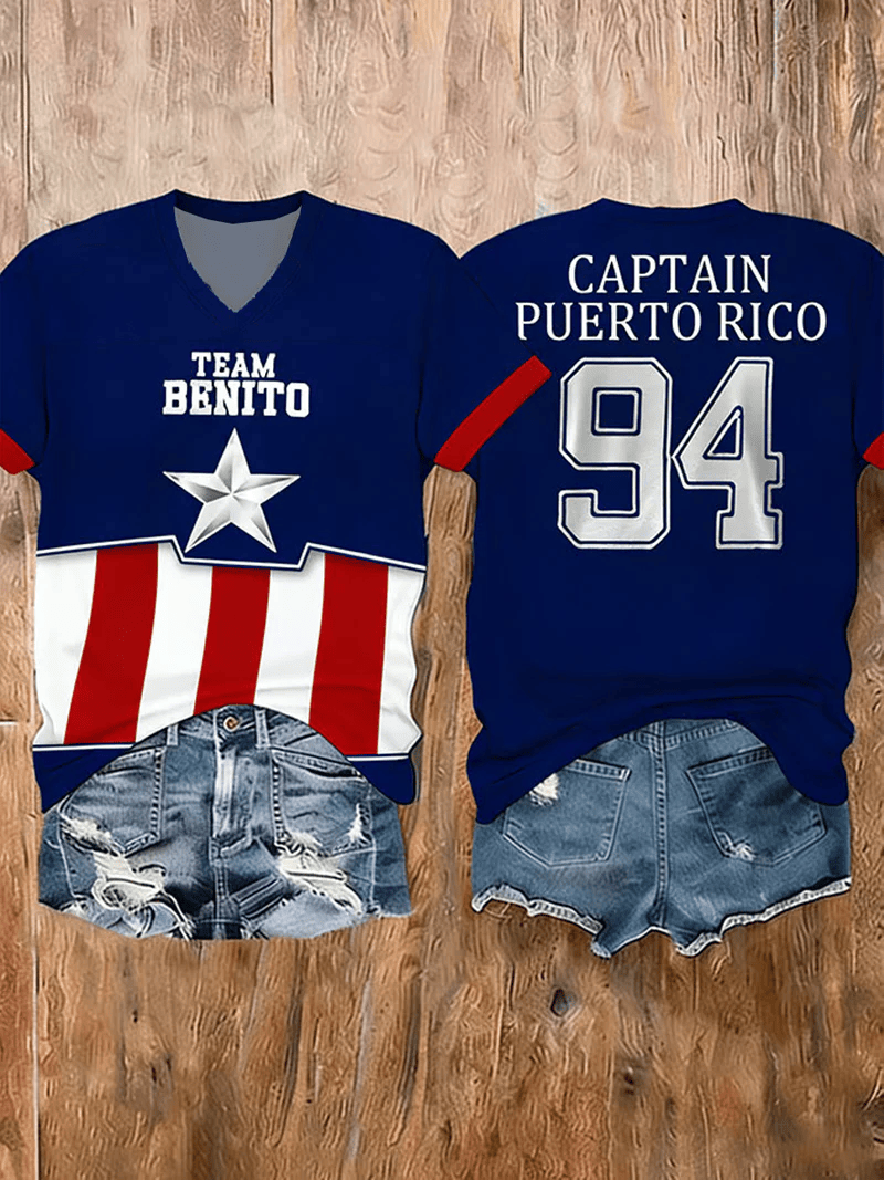 Bad Bunny Super Bowl Merch 2026 Benito Bowl V-neck T-Shirt Captain Puerto Rico 94 Shirt