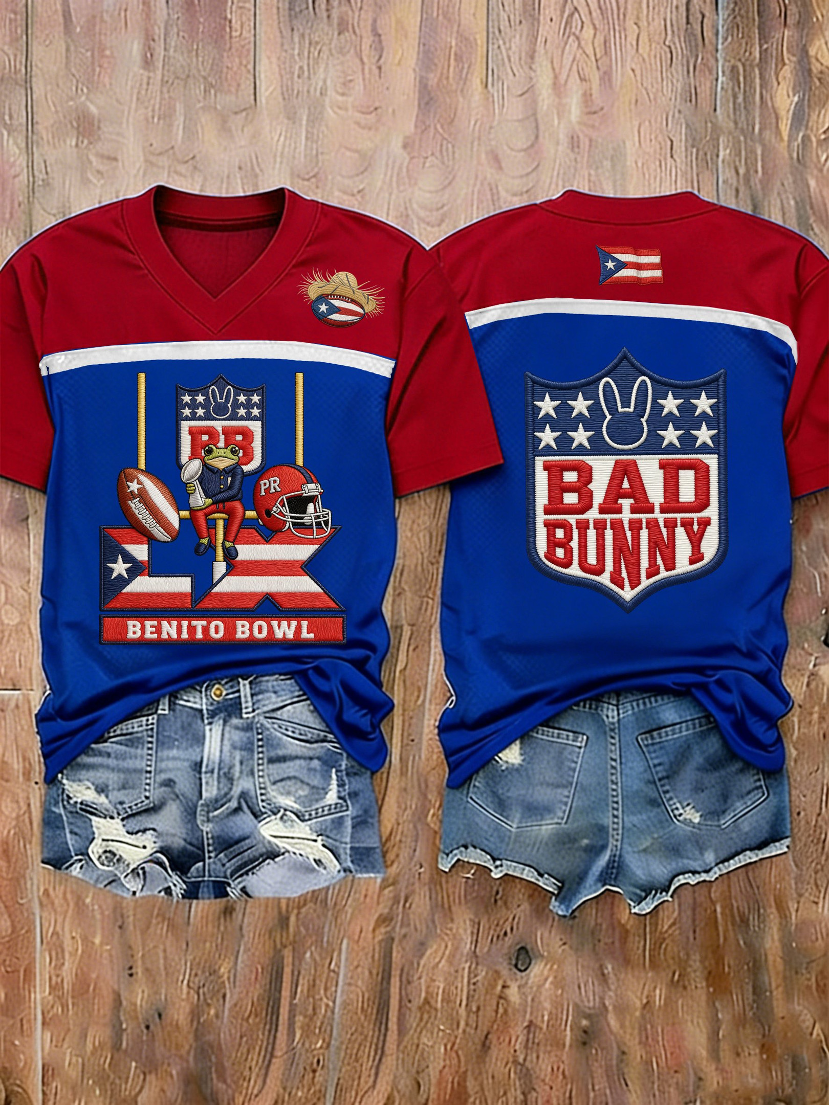 Bad Bunny Super Bowl Merch 2026 Benito Bowl V-Neck T-Shirt Football Fan Gifts For Game Day Bad Bunny Super Bowl Merch 2026 Benito Bowl V-Neck T-Shirt Football Fan Gifts For Game Day